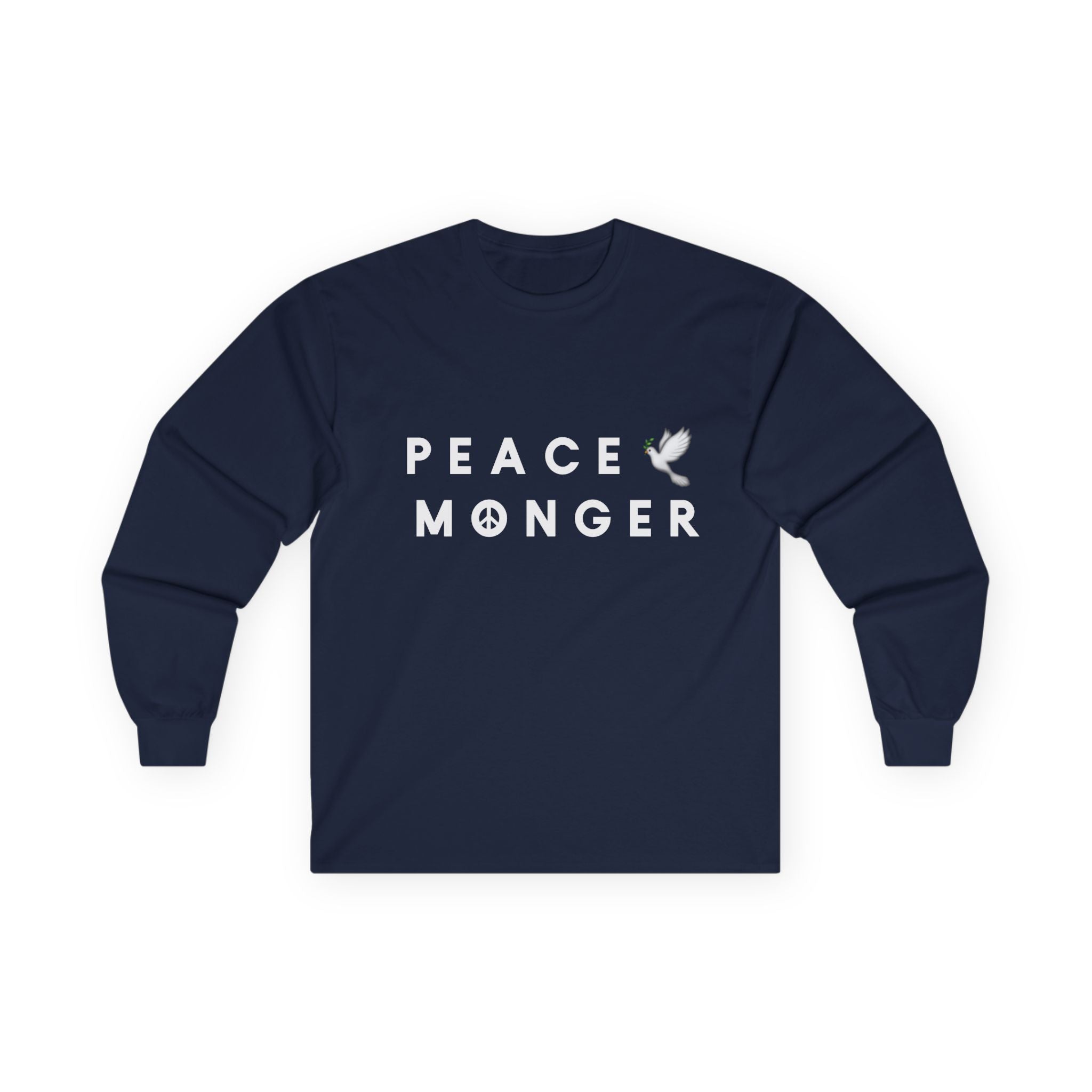 Peace Monger Long Sleeve Tee — Minimal White Tee with Dove Design