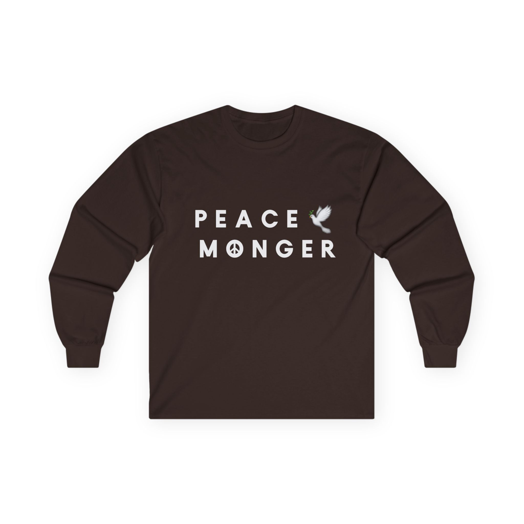 Peace Monger Long Sleeve Tee — Minimal White Tee with Dove Design