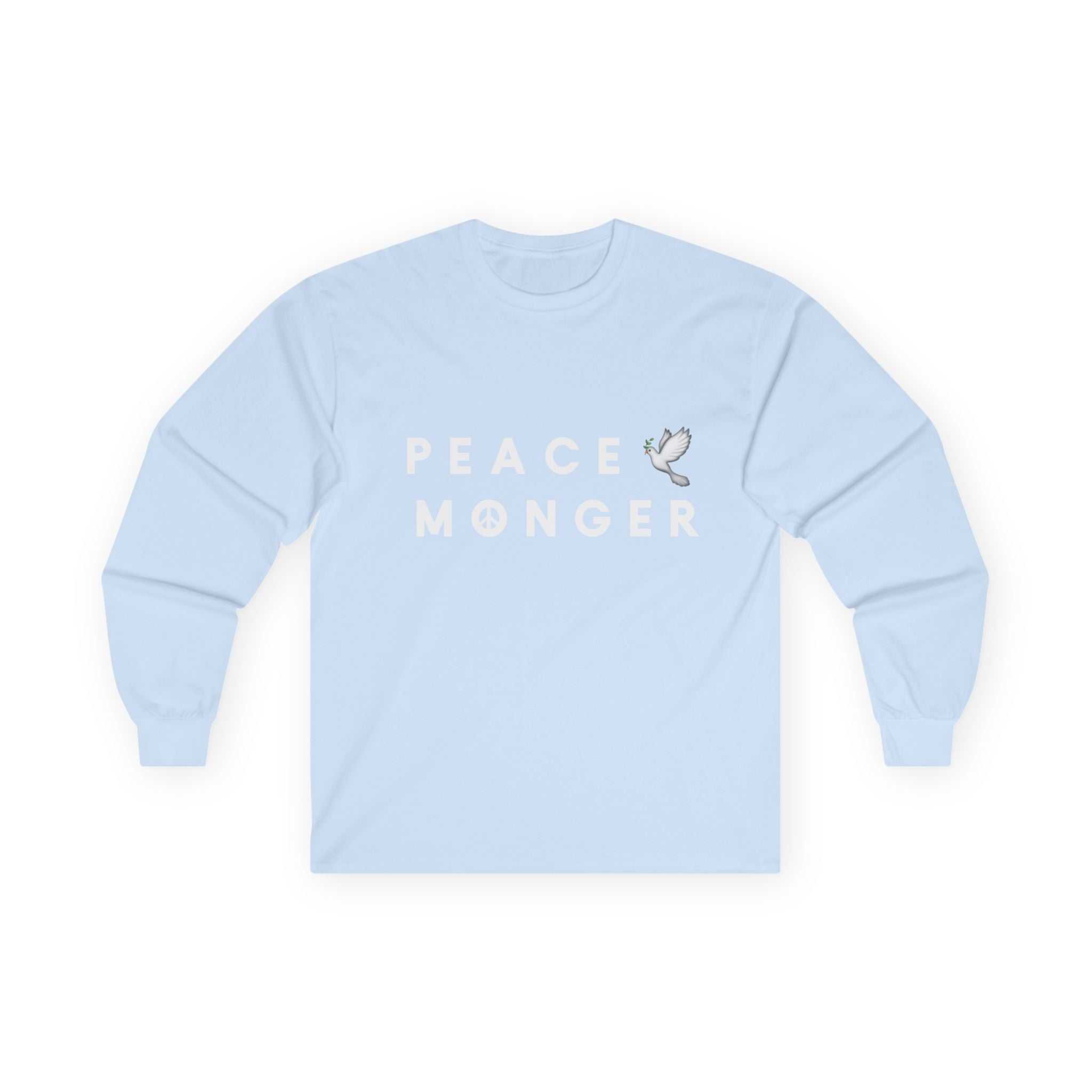 Peace Monger Long Sleeve Tee — Minimal White Tee with Dove Design