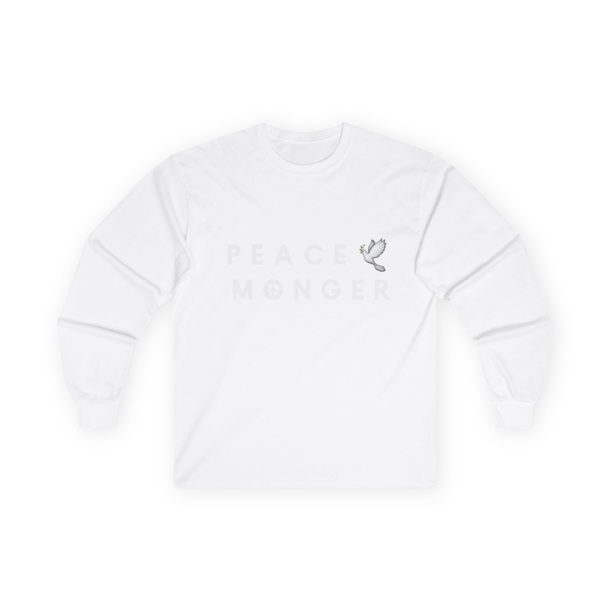 Peace Monger Long Sleeve Tee — Minimal White Tee with Dove Design