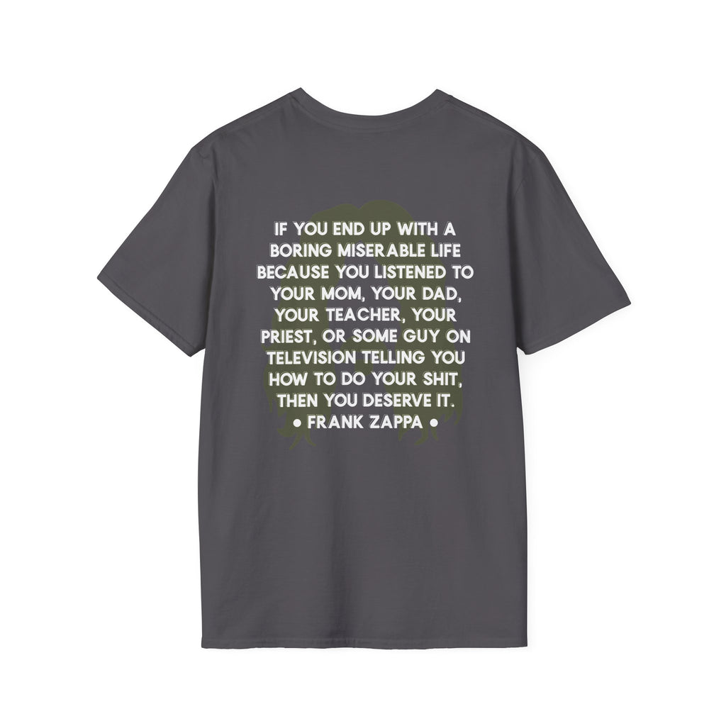 Frank Zappa Quote T-Shirt | Minimal Portrait, Back Typography