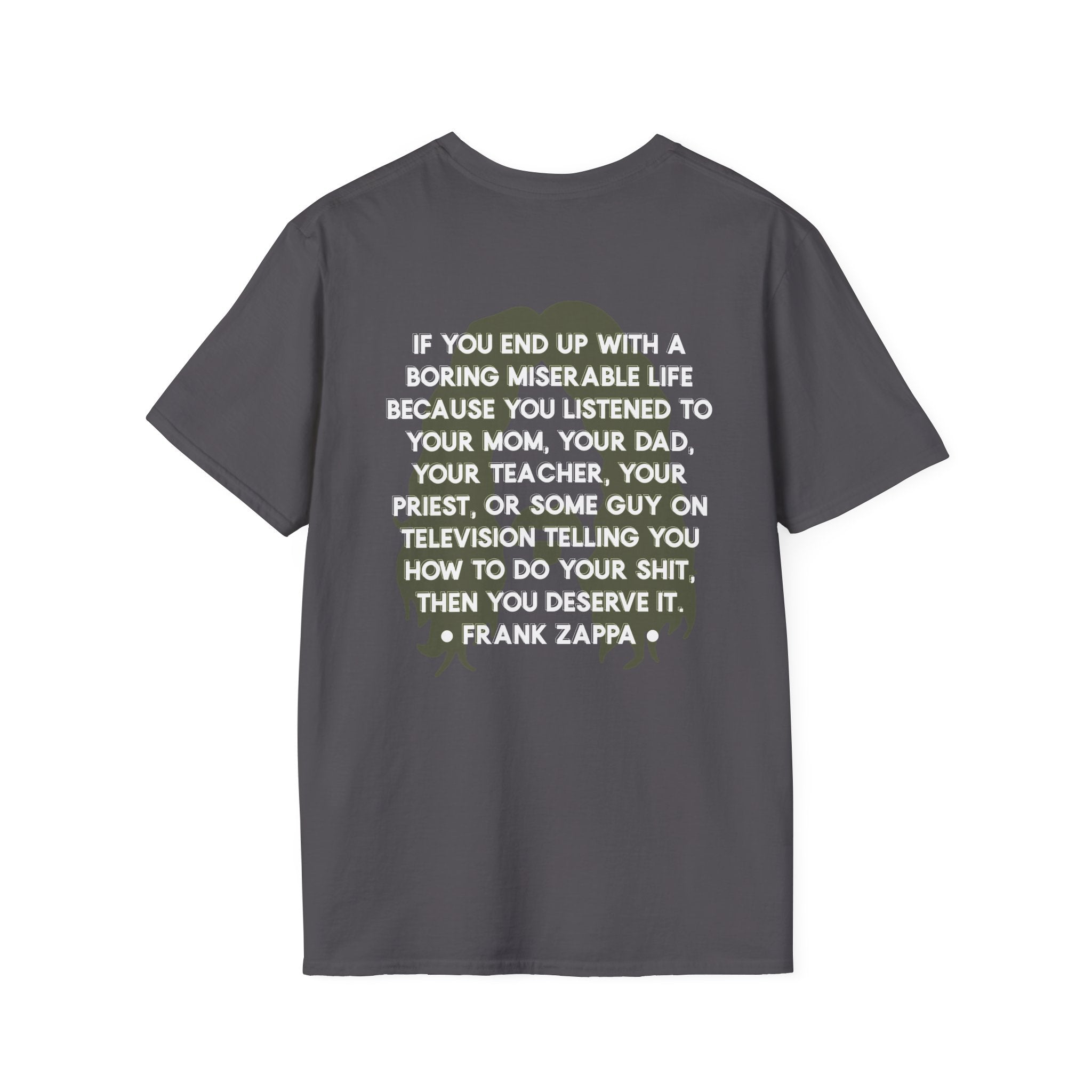Frank Zappa Quote T-Shirt | Minimal Portrait, Back Typography