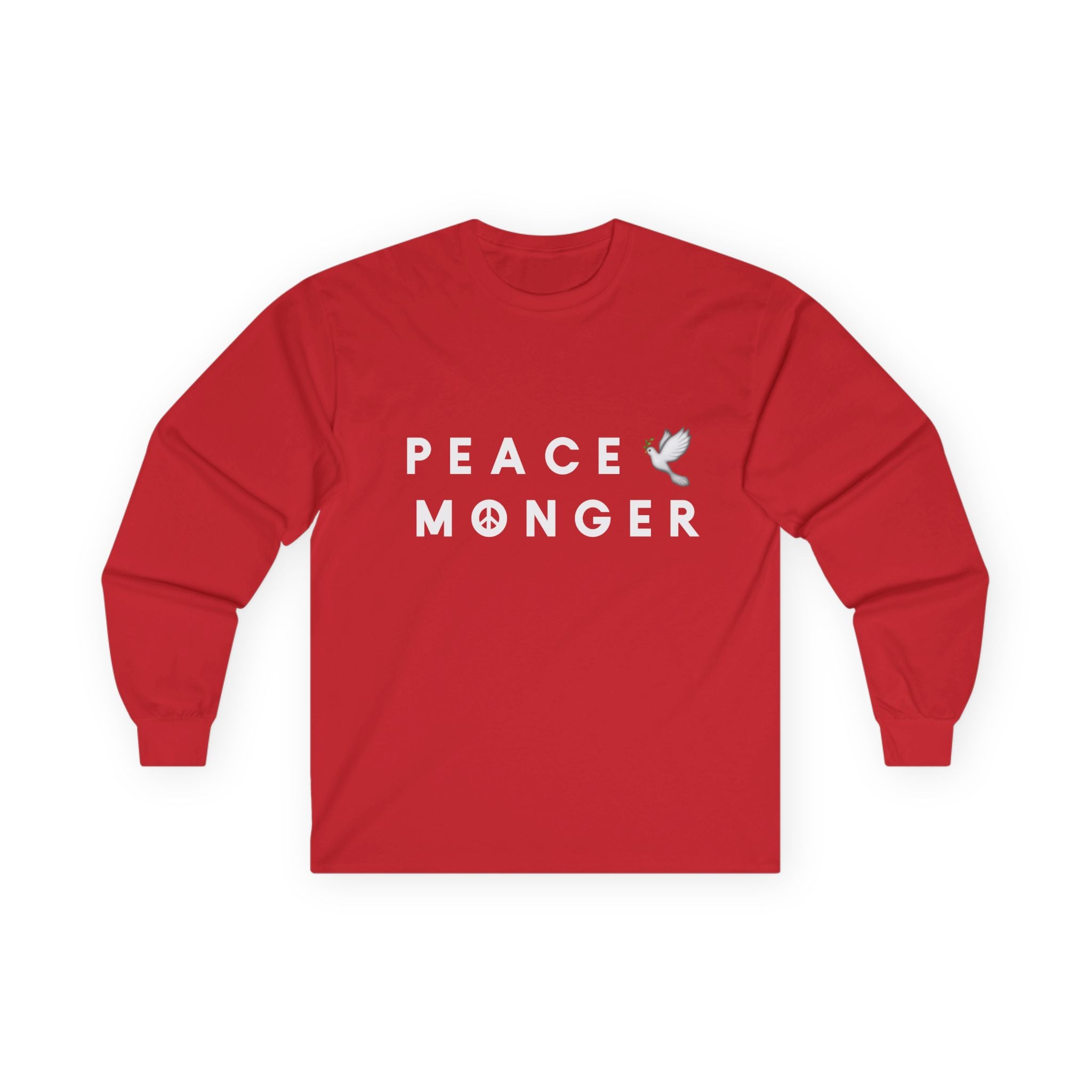 Peace Monger Long Sleeve Tee — Minimal White Tee with Dove Design