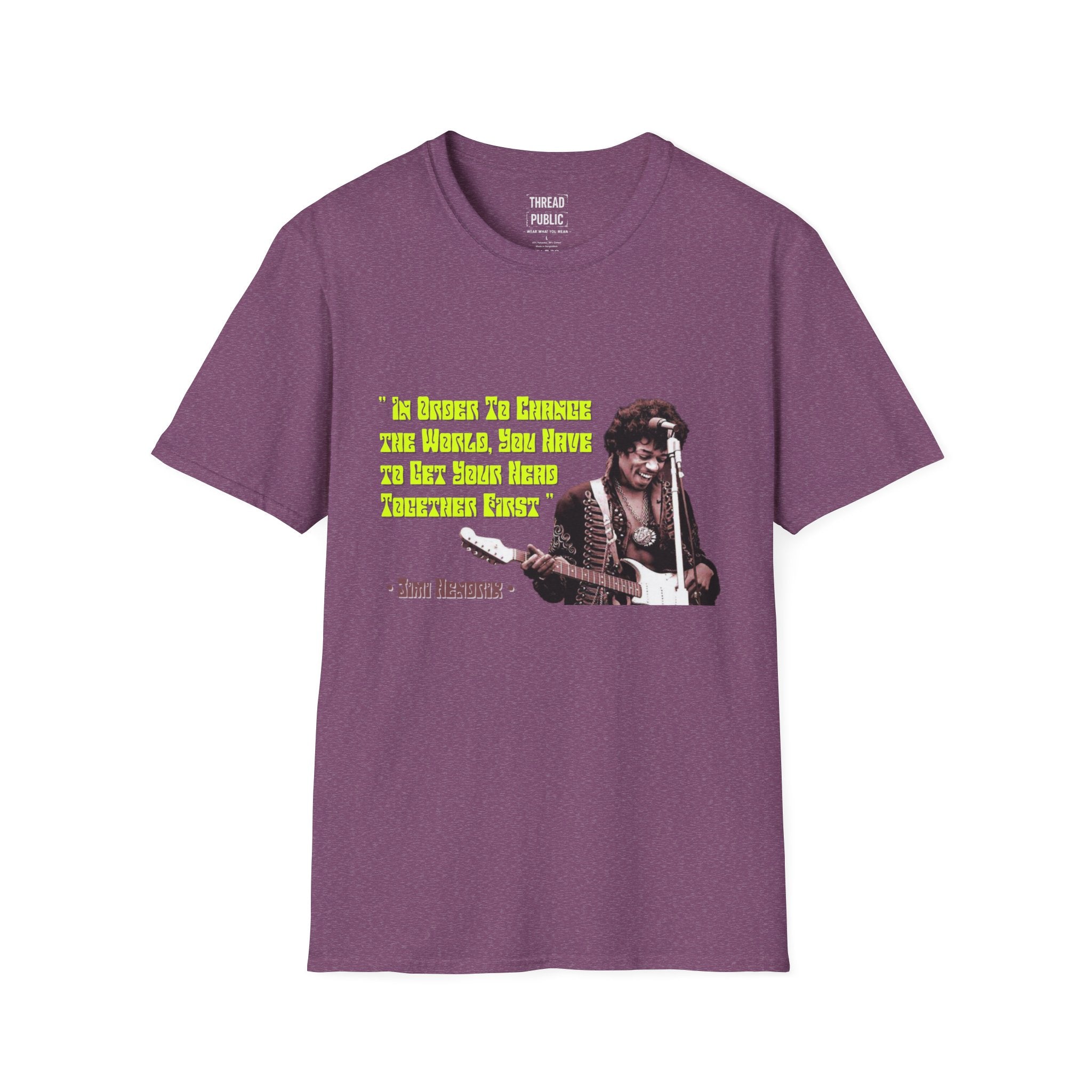 Jimi Quote T-Shirt | Retro Guitar Portrait, Yellow Text