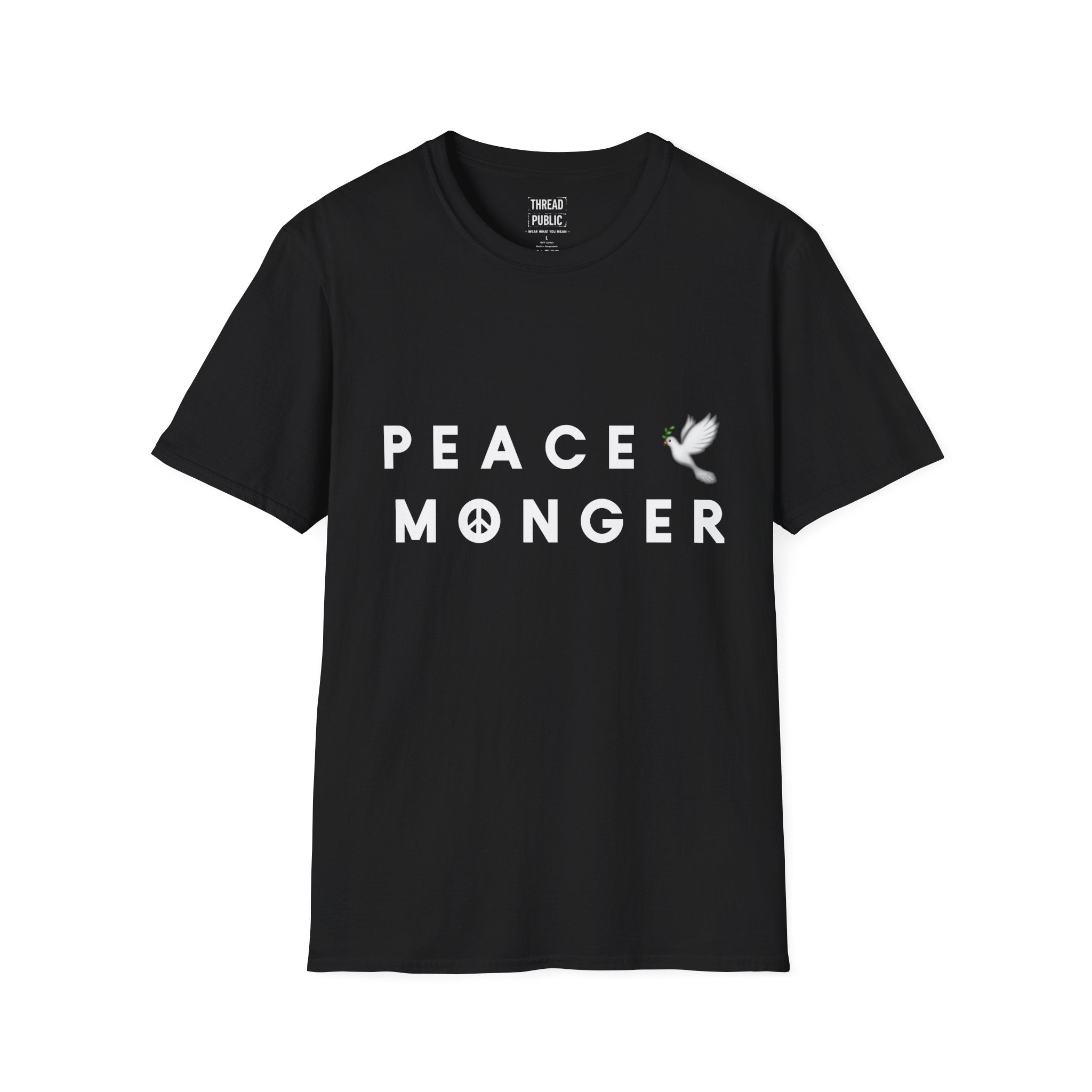 Peace Monger T-Shirt | Dove & Peace Sign Text Graphic