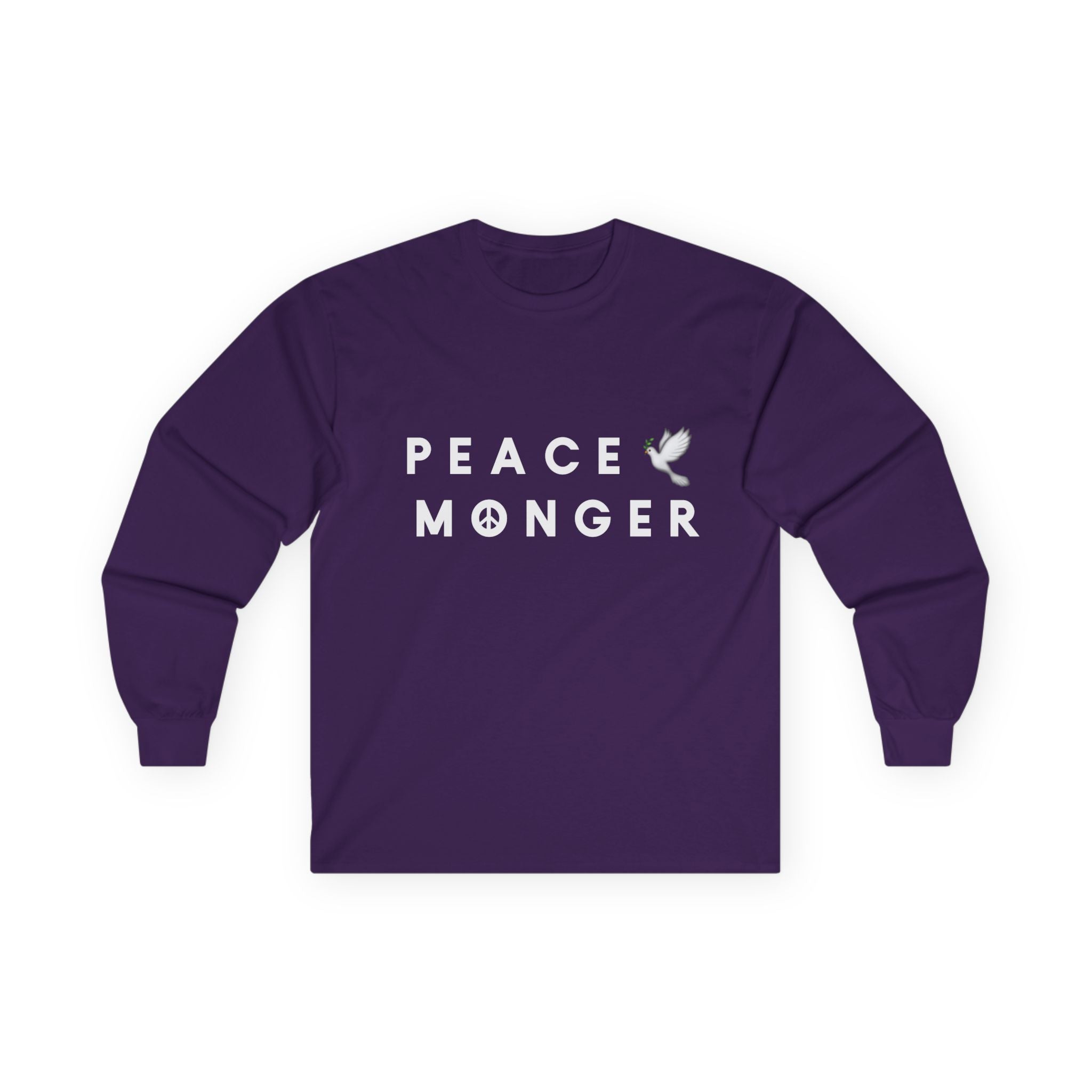 Peace Monger Long Sleeve Tee — Minimal White Tee with Dove Design