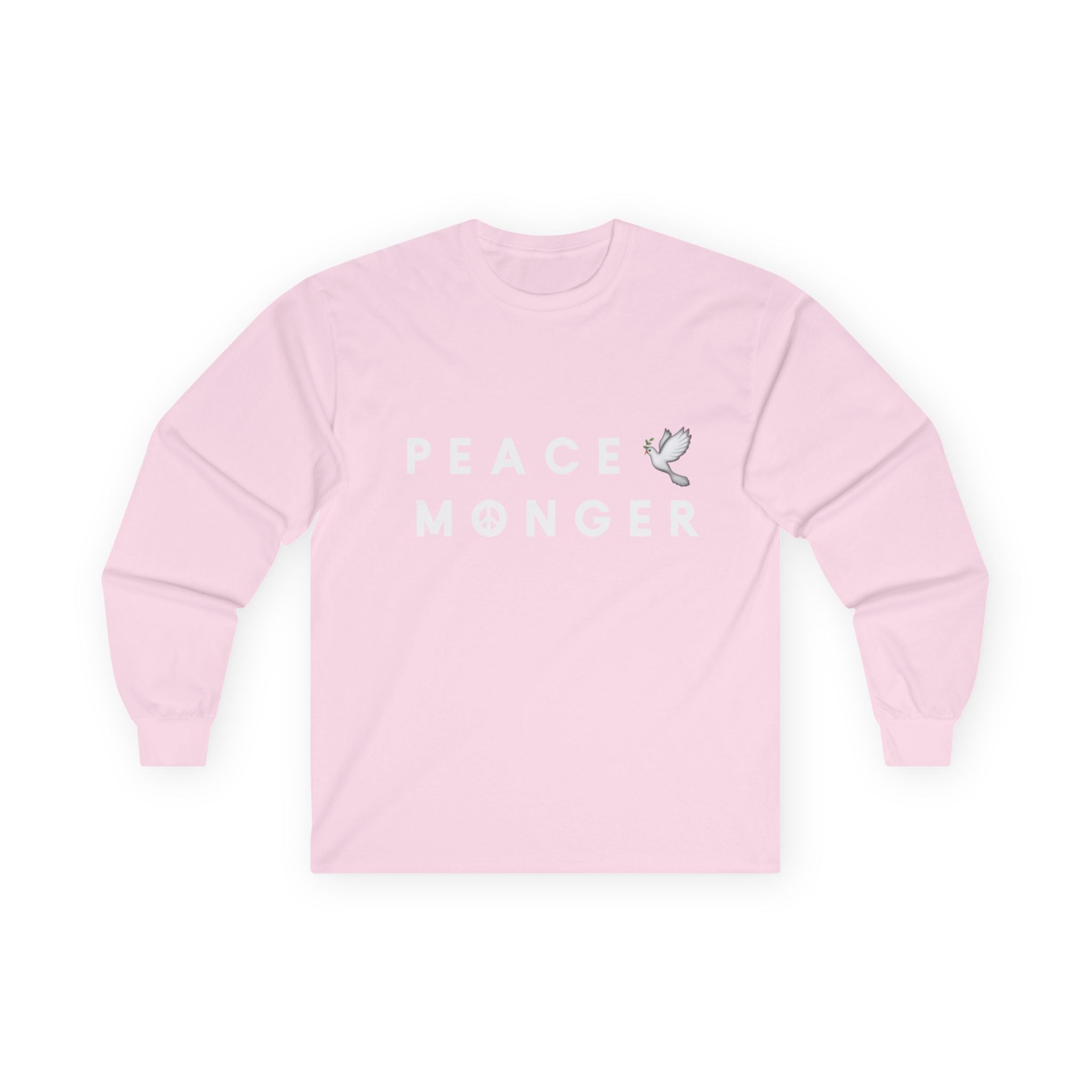 Peace Monger Long Sleeve Tee — Minimal White Tee with Dove Design