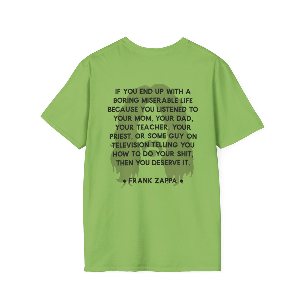 Frank Zappa Quote T-Shirt | Minimal Portrait, Back Typography