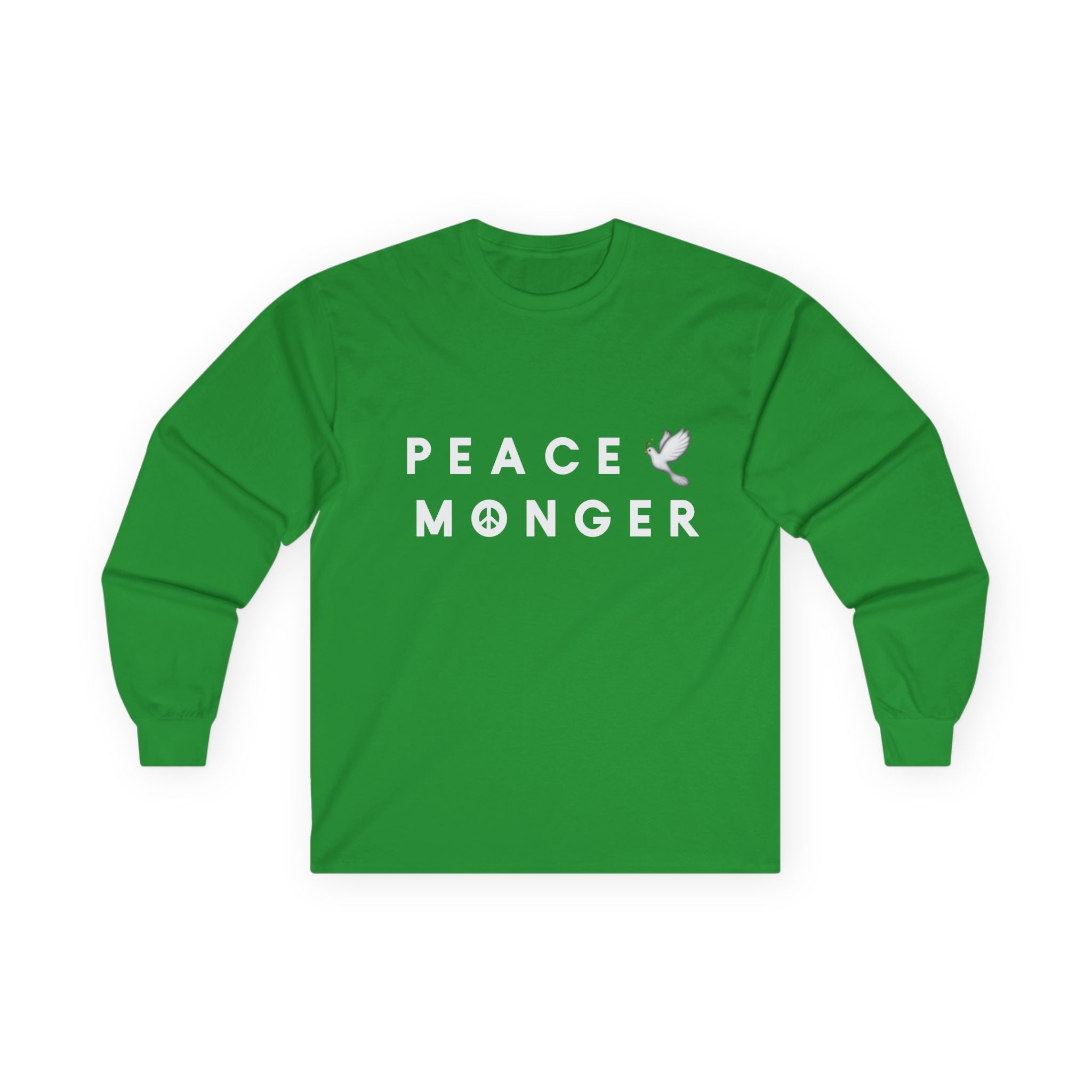 Peace Monger Long Sleeve Tee — Minimal White Tee with Dove Design