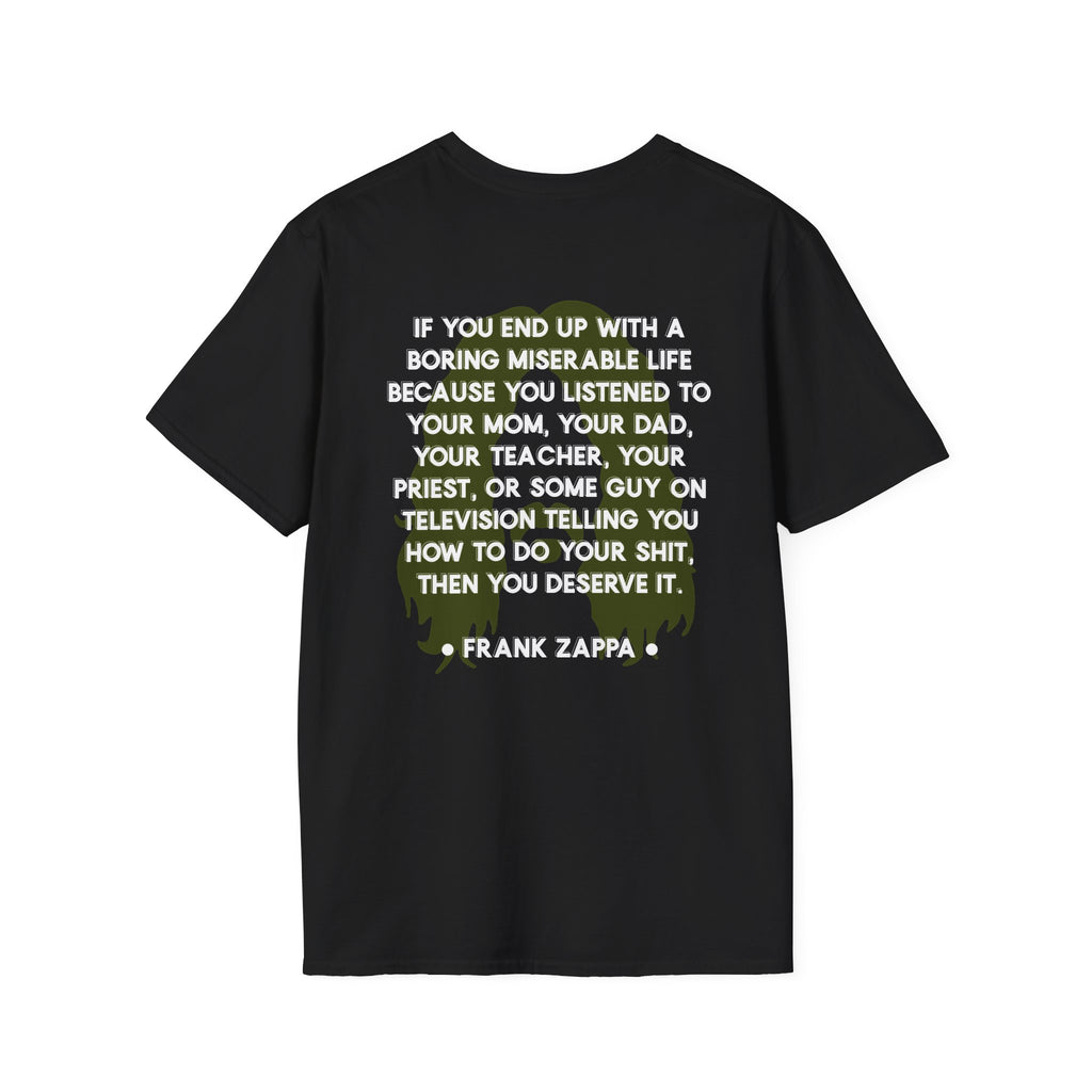 Frank Zappa Quote T-Shirt | Minimal Portrait, Back Typography