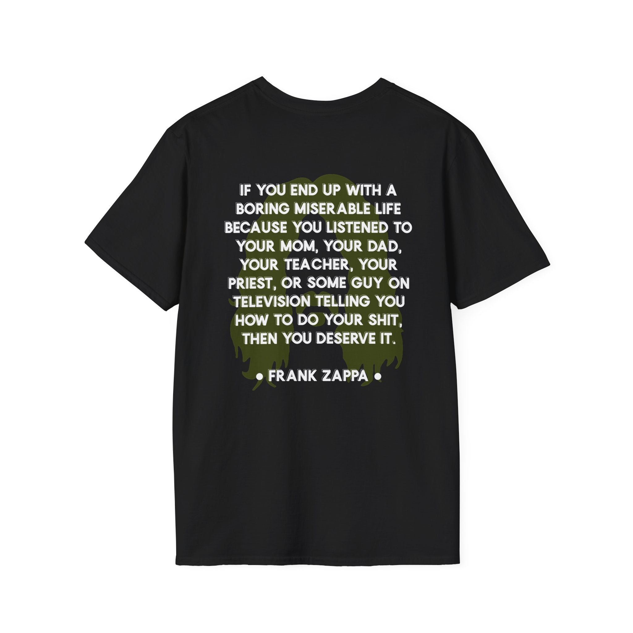 Frank Zappa Quote T-Shirt | Minimal Portrait, Back Typography