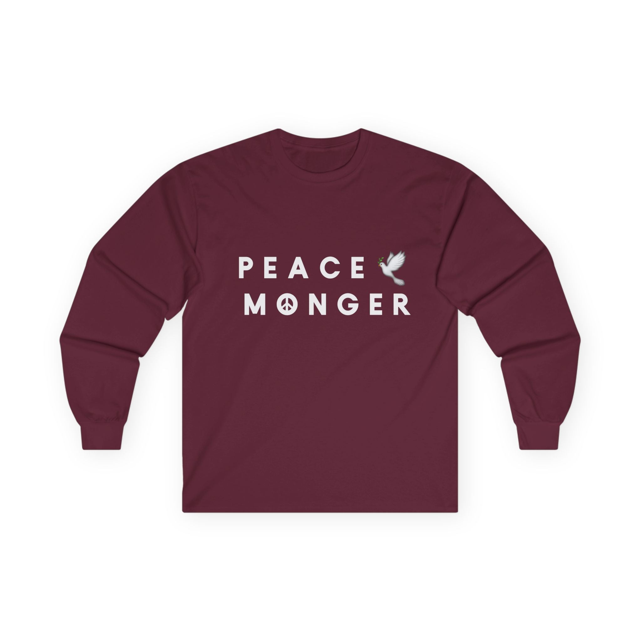 Peace Monger Long Sleeve Tee — Minimal White Tee with Dove Design