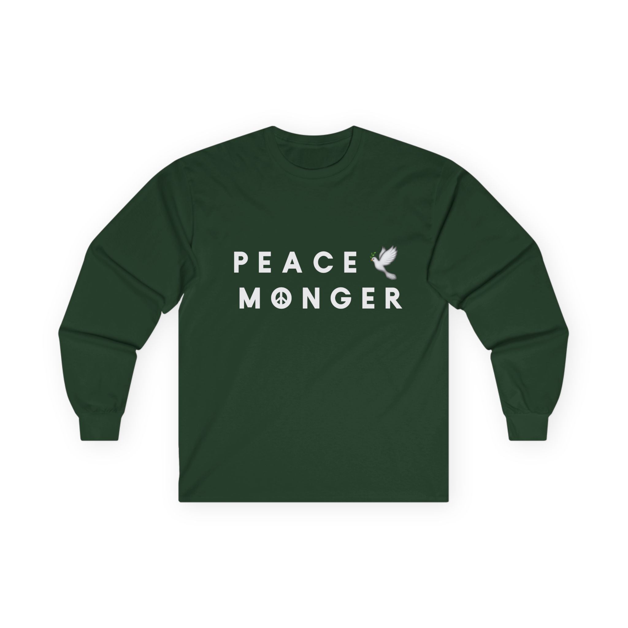 Peace Monger Long Sleeve Tee — Minimal White Tee with Dove Design